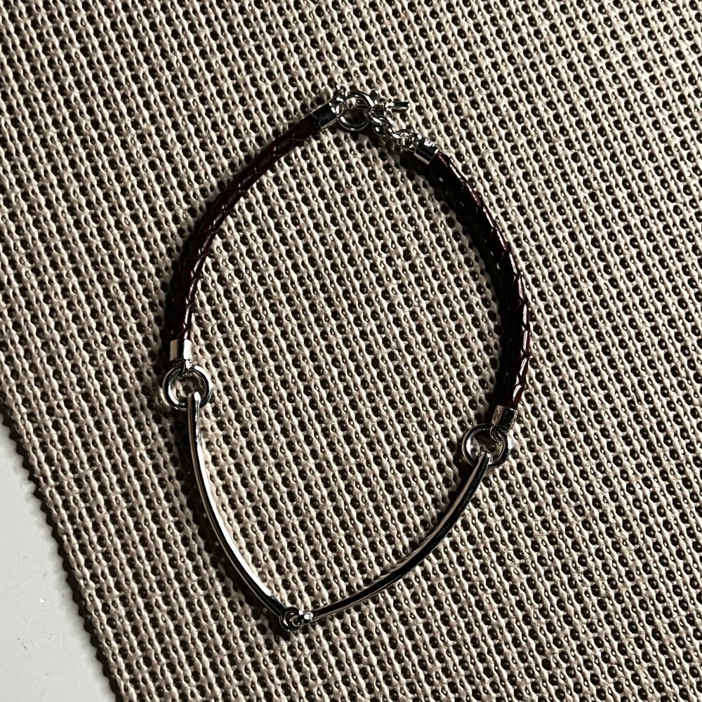 Lauren Ralph Lauren Braided Leather Silver Tone Equestrian Toggle Necklace 17in